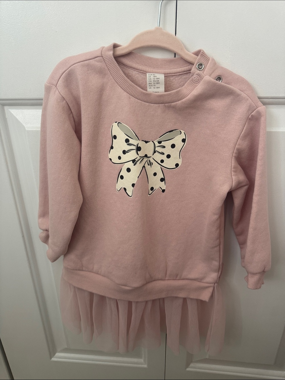 H&M Pink Sweatshirt/ Tutu with Cream Polka Dot Bow